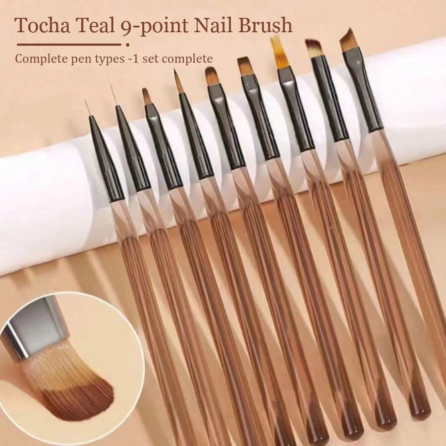 Nail Art Brush Set 9 Pcs | Brown