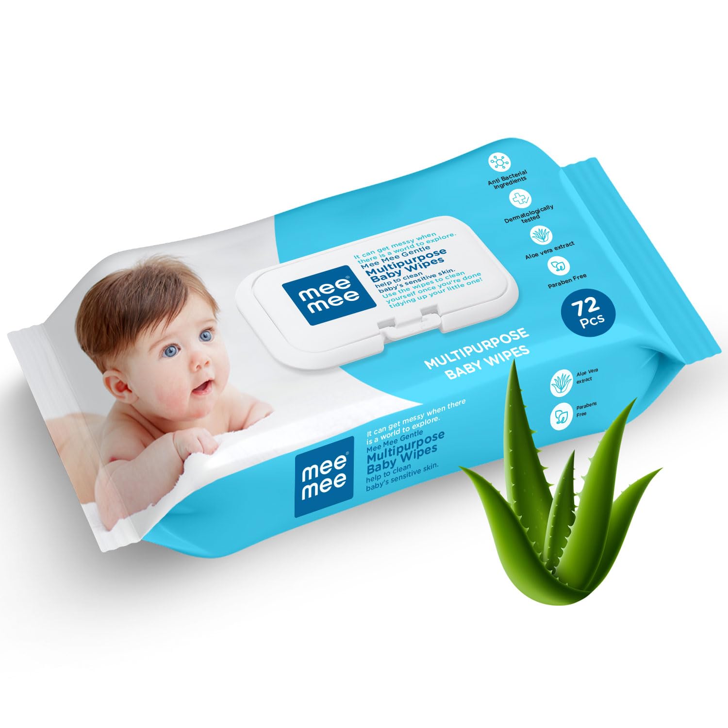 Mee Mee Soft Gentle Wet Wipes Pack of 1- 72pcs |  with Aloe Vera and Vitamin E